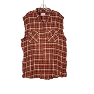 Men’s Ocean & Coast Orange Plaid Sleeveless Flannel Button Down XL